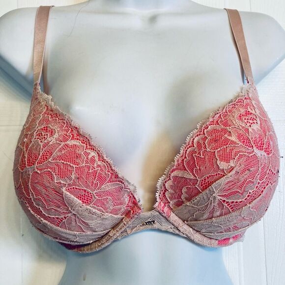 Victoria's‎ Secret Plunge Bra Pink White Lace 34DD - Picture 1 of 9
